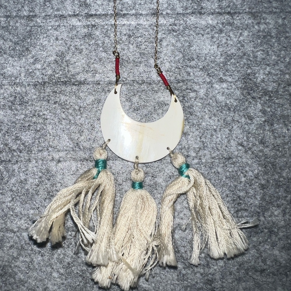 Sseko Cream and Red Tassel Necklace